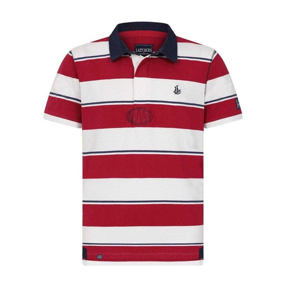 Lazy Jacks Mens Striped Short-Sleeved Rugby Polo Shirt / Rouge - Picture 1 of 3